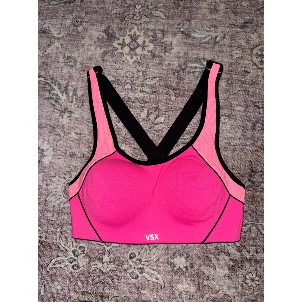Victoria's Secret VSX Sport Bra Neon Pink Black High Impact Racerback‎ Size 32B